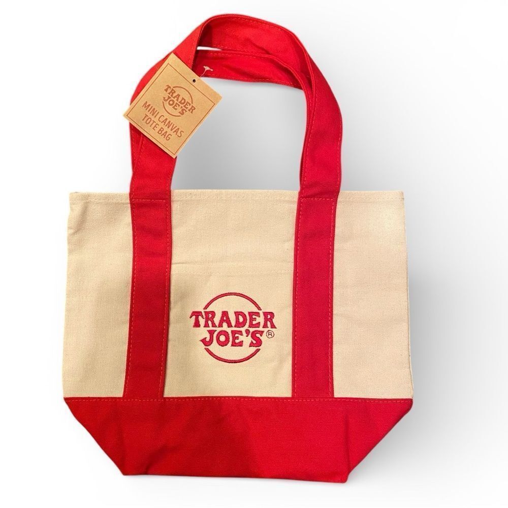 NWT Trader Joe’s Mini Canvas Tote Bag – Red & Cream